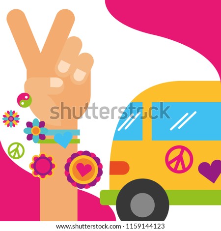 vintage van hand peace and love flowers hippie free spirit