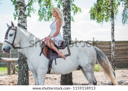 Nice scene woman with a horse in the countryside. Concept of horse and human. Portrait of vintage style artistic woman walking with horse outdoors