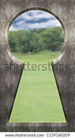 Through the Keyhole Image - Golf Course Green with Flag  