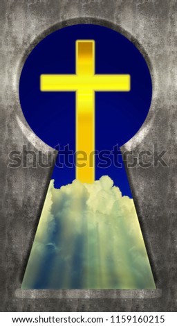 Through the Keyhole Image - Christian Cross in Clouds  