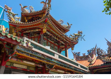 Details of the Longshan Temple in Taipei, Taiwan. It is one of the oldest traditional temple in Taipei.