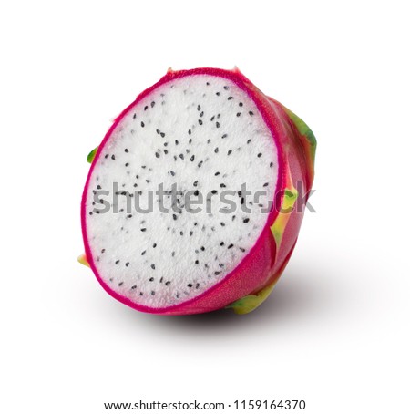 Half of ripe dragon fruit isolated on white background. with clipping path