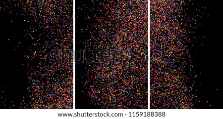 Colorful explosion of confetti. Grainy abstract  multicolored texture isolated on black background. Flat design element. Set vector illustration,eps 10.