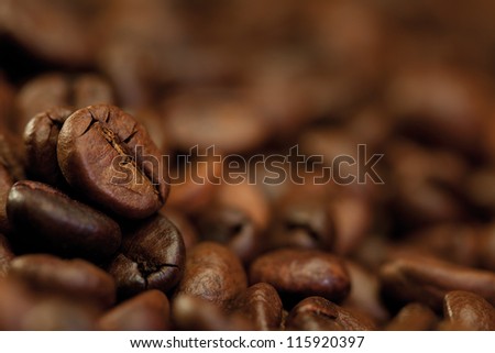 closeup of coffee beans, brown food background