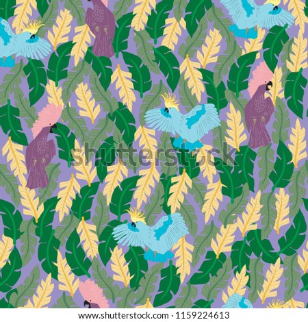Tropical vector pattern with parrots. Summer background.