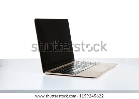 Laptop with blank screen on white background. Modern technology