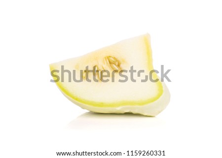 One slice of summer white pattypan squash isolated on white background