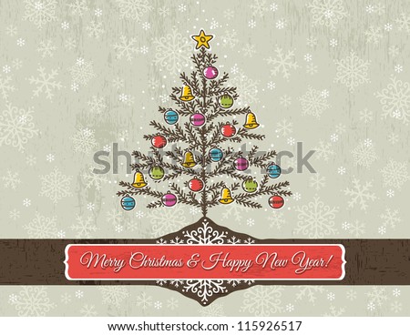 christmas background with snowflakes and christmas tree, vector illustration