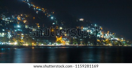 Nigh view of Nainital city located in Uttarakhand, India. Long exposure photography in the hill station in Uttarakhand. Nainital is also know as city of Lakes in India. Honeymoon place in India- Image