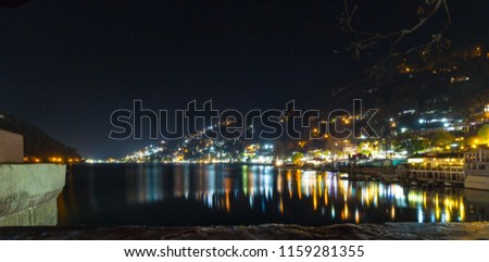 Nigh view of Nainital city located in Uttarakhand, India. Long exposure photography in the hill station in Uttarakhand. Travel and architecture Photography of Nainital. Honeymoon place in India- Image