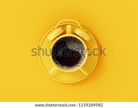 Coffee clock on yellow background. creative idea. minimal concept Royalty-Free Stock Photo #1159284982