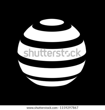 Abstract globe stripes sphere, 3d style striped globe icon effect. White ball logo in dark background. Earth logo shape. Vector illustration. It can use as logo, icon, banner, business card.