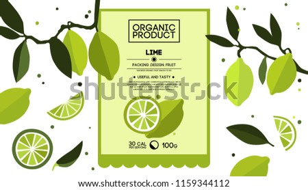 Packing design of lime. Vector illustration lime banners. Design for juice, tea, ice cream, lemonade, jam, natural cosmetics, pastries filled with limes, dessert menu, health care products. 