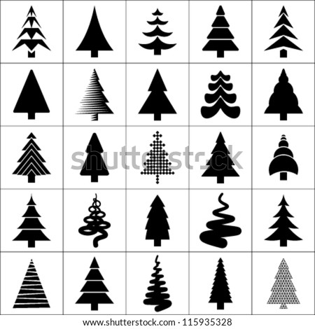 Christmas tree silhouette design vector set. Concept tree icon collection.Isolated on white background.