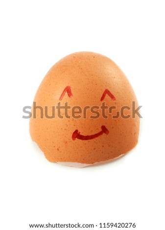 egg shell isolated / broken egg with texture drawings red be smile on egg shell isolated on white background