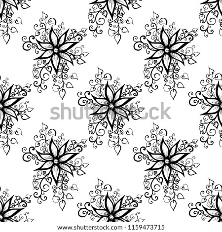 Vector hand-painted vintage flowers with curls. Seamless pattern