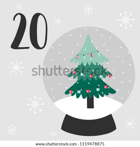 Advent calendar. Snowball and 20
