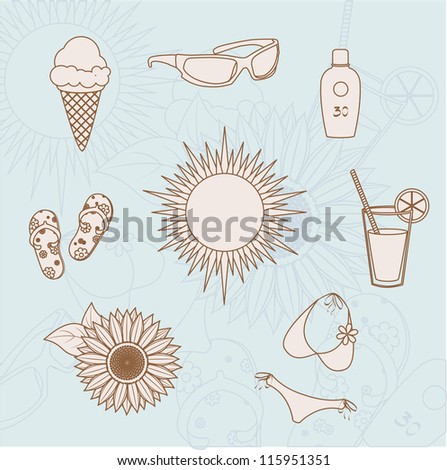 vector set of icons on the summer theme