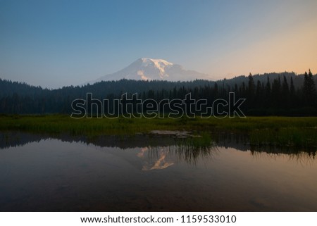 This is a picture of Reflection Lake during Sunrise at Mount Rainier National Park Washington.