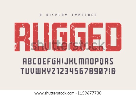 Rugged vector display typeface, font, uppercase letters and numbers, alphabet, typography. Global swatches. Royalty-Free Stock Photo #1159677730