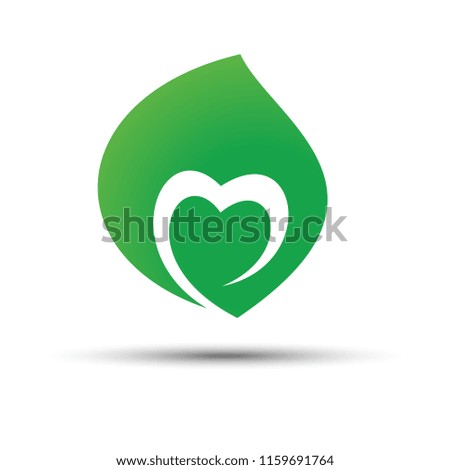 Abstract green leaf with heart shape inside icon concept. Vector illustration