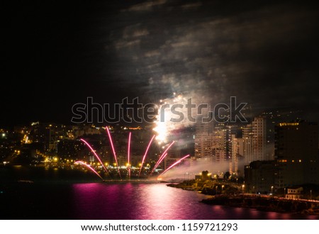 Fireworks show over the night spanish city