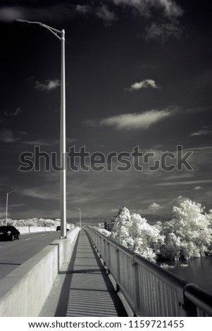 Infrared Photography, Urban Concrete And Metal Bridge With Street Lights In 920nm bandwidth. 