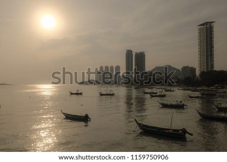 A silhouette picture of boat park in Tanjung Bungah, Penang