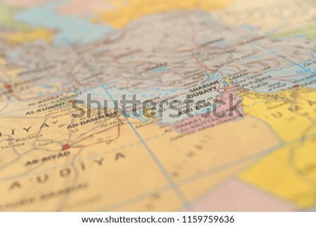 Close up Map of the Middle East Countries.
