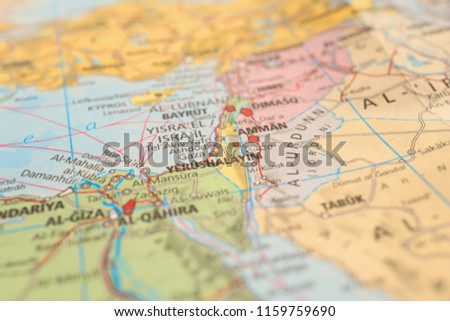 Close up Map of the Middle East Countries.
