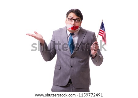 Businessman in censorship concept isolated on white