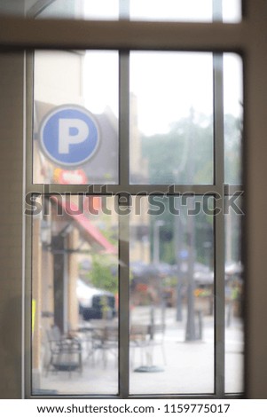 City street, looking through the window