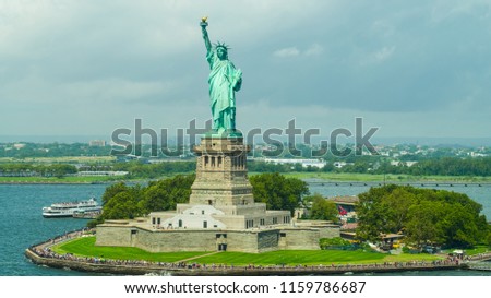 Aerial image of the Statue of Liberty lady