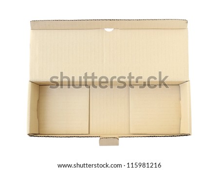Top view of carton box isolated on white background