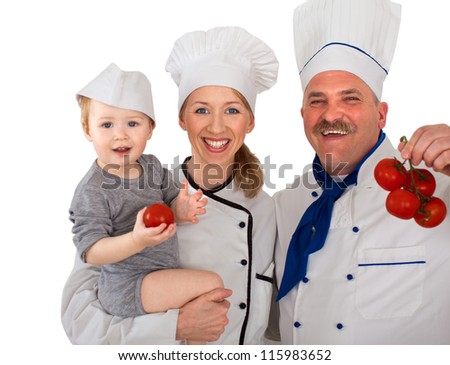 chef with woman and child