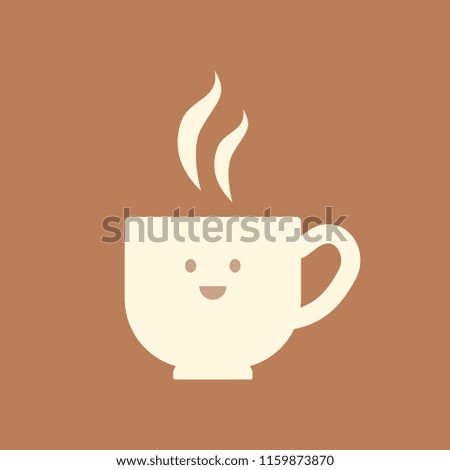Coffee mug with a happy smiling face simple character, vector