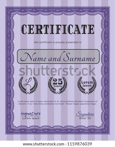 Violet Awesome Certificate template. Customizable, Easy to edit and change colors. Complex background. Artistry design. 
