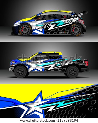 Car decal wrap, Truck and cargo van design vector. Graphic abstract stripe racing background kit designs for wrap vehicle, race car, rally, adventure and livery