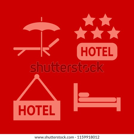 resort vector icons set. with hotel five stars, hotel, chaise lounge umbrella and bed in set