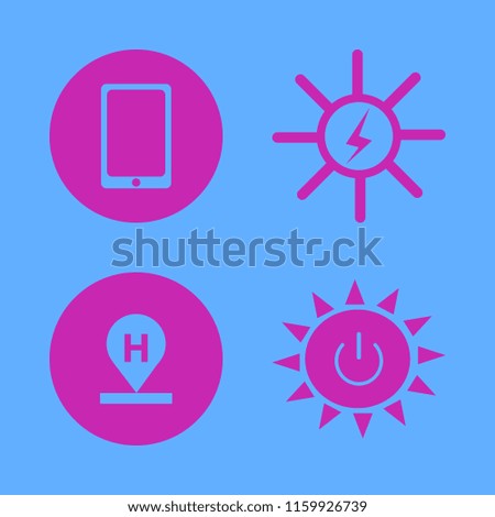 cell vector icons set. with hotel location, solar energy, solar power and mobile phone in set