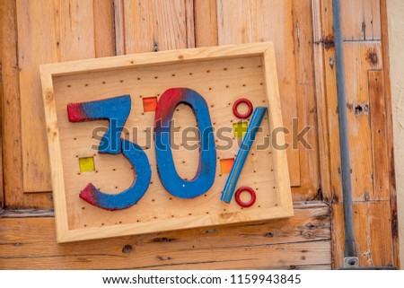 Wooden Discount sale sign, 30% off