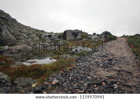 Old German military road view on Sredny Peninsula, Musta-Tunturi mountain range, Russia