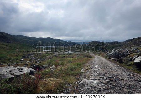Old German military road view on Sredny Peninsula, Musta-Tunturi mountain range, Russia