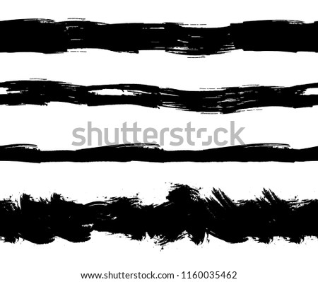 Vector Flat Ink Splatters Seamless Stripes, Grunge Lines Set Isolated on White Background.