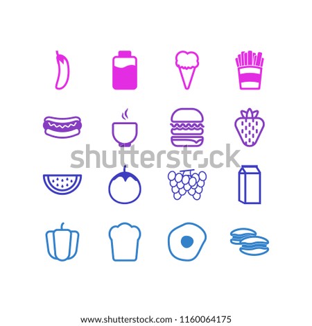 Vector illustration of 16 food icons line style. Editable set of hamburger, bell pepper, hot dog and other icon elements.