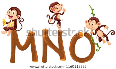 Monkey and wooden alphabet illustration