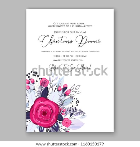 Christmas party invitation poinsettia rose fir vector wreath template