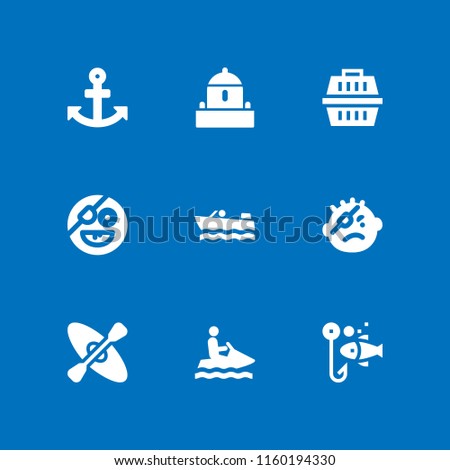 9 boat icons in vector set. bunker, pirate, fishing and carrier illustration for web and graphic design