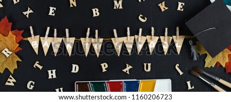 Back to school colorful background. Overhead perspective