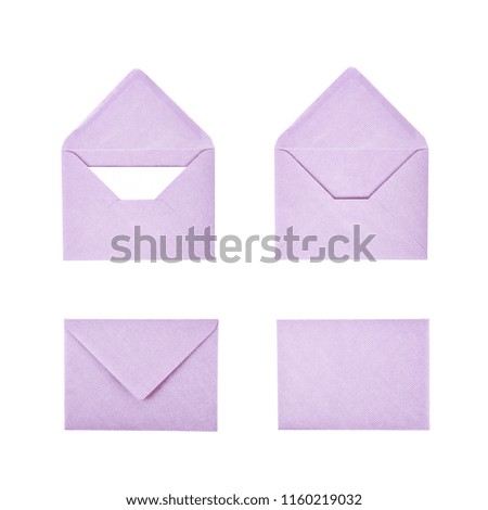 Closed and opened paper envelope isolated over the white background, each in two different foreshortenings